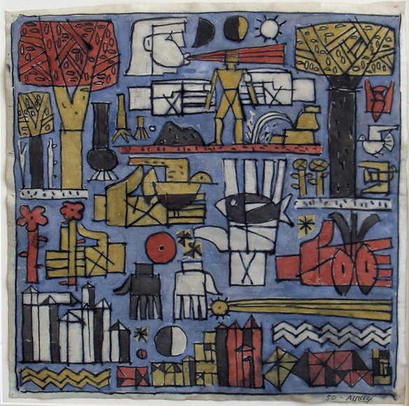 Julio Alpuy, Composition with 8 Hands, 1950. Ink and Watercolor on Paper, 11 1/2 x 11 1/2&nbsp;in.&nbsp;