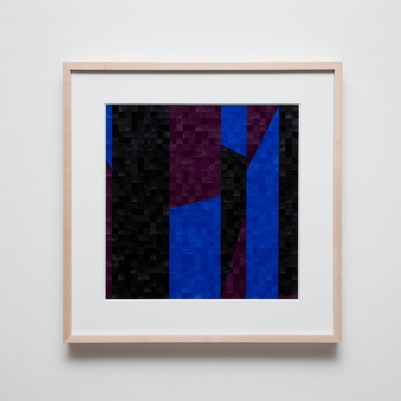 Gabriel de la Mora, 943 I, 2020. Pigmented turkey feathers on museum cardboard, 16 7/8 x 16 7/8 x 1 9/16 in. (43 x 43 x 4 cm.)