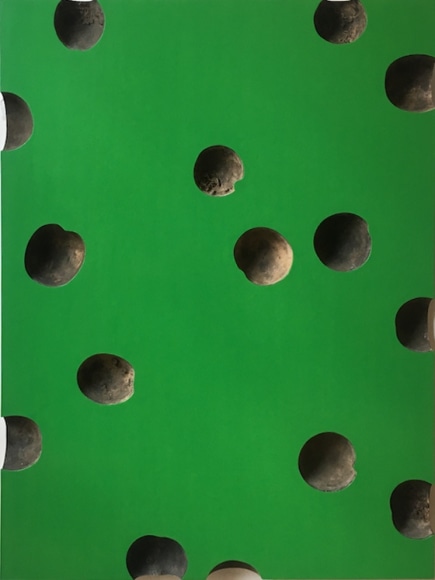 Thomas Glassford, Green Osculum 14, 2018, Lacquer, gourd cups, and MDF, 43 5/16 x 35 3/8 in. (110 x 90 cm.)