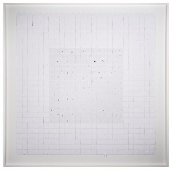 Marco Maggi, Instant Messages, 2013. Cuts and folds on 700 coin envelopes with colored messages, 60 in. x 60 in.