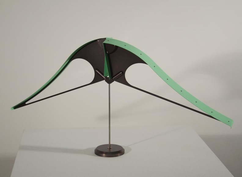 Pedro S. de Movell&aacute;n, Bicorne (Green 2/3), 2016, Green anodized aluminum, powder coated aluminum, brass, stainless steel