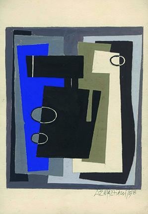 Hugo de Marziani, Untitled, 1958. Tempera on paper, 8.1 in. x 6.7 in.