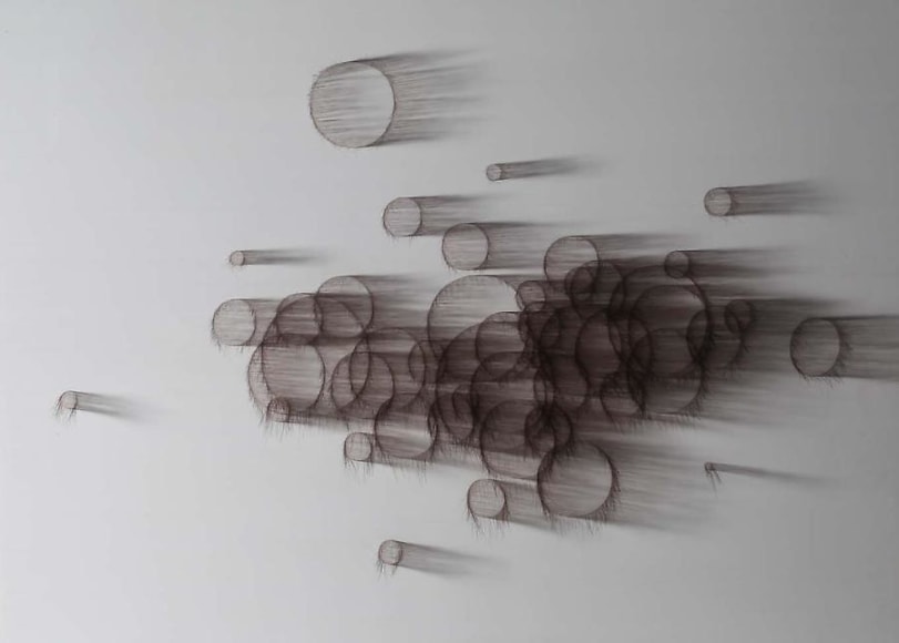 Gabriel de la Mora, 25,913, 2012, 45 circles with 25,913 hairs, 24 5/16&quot; x 31 7/8&quot; x 6 1/8&quot;