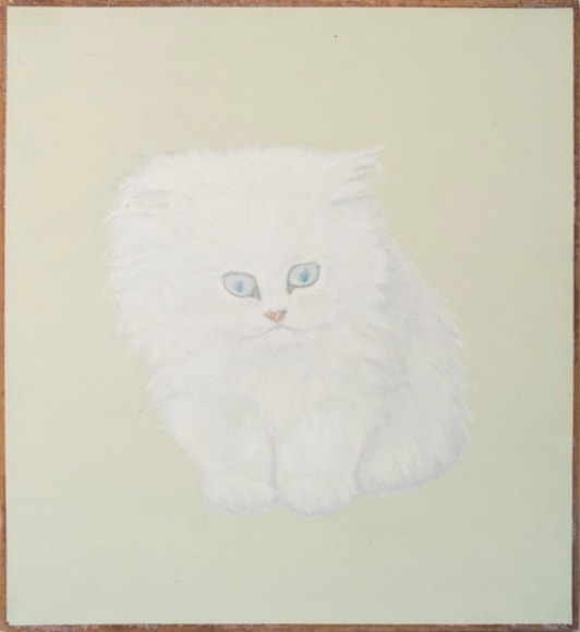 Melanie Smith, Cat 9, 2016, Oil and encaustic on mahogany, 10 1/2&quot; x 9 7/16&quot;