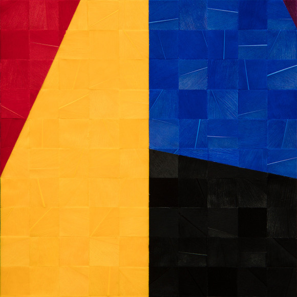 Gabriel de la Mora, 1,102 II (detail), 2020. Pigmented turkey feathers on museum cardboard, 16 7/8 x 16 7/8 x 1 9/16 in. (43 x 43 x 4 cm.)