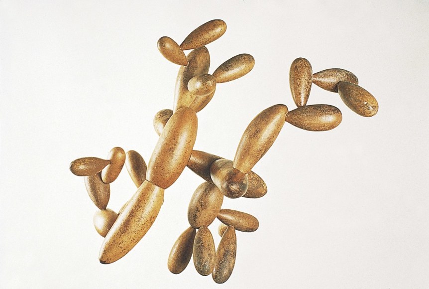María Fernanda Cardoso, Calabazas de Colgar / Large Hanging Gourds, 1992. Gourds, polyurethane foam, wood and glue, 31 7/8 x 42 7/8 x 25  in.