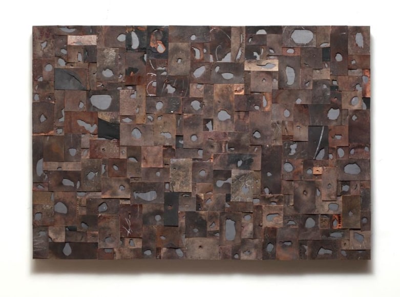 Gabriel de la Mora, 215, from the series El Peso Del Pensamiento, 2013. Discarded shoe soles mounted on lead, 23 1/4 x 33 3/16 x 1 7/8 in.  / 58.7 x 84.3 x 4.7 cm.