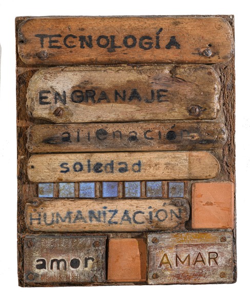 Elsa Gramcko, N&ordm; 2, de la serie Bocetos para expresar nuestro tiempo [From the series of sketches to express our time], 1976. Wood and diverse materials on wood, 17 3/4 x 13 3/4 in. (45 x 35 cm.)