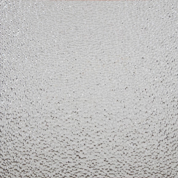 Gabriel de la Mora, 8,684 (detail), 2022. 4,372 concave blown glass fragments and aluminum, 4,312 convex blown glass fragments and aluminum on museum cardboard and wood,&nbsp;38 5/8 x 38 5/8 x 2 3/8 in.