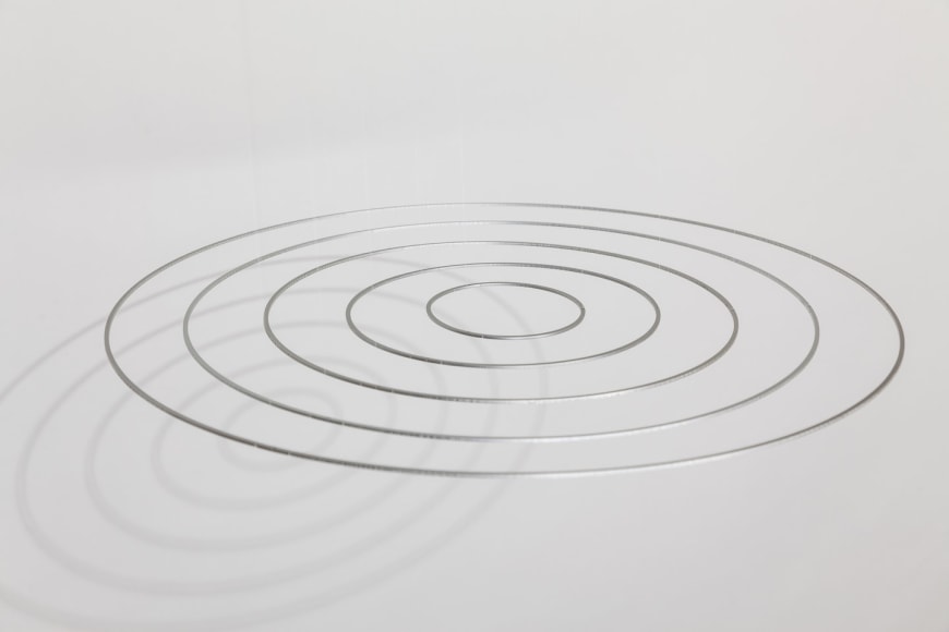 Elias Crespin, Circuconc&eacute;ntricos Aluminum-50 1/3 [Edition of 3], 2018. Aluminum, nylon, motors and electronic interface, Diameter = 19 11/16 in. (50 cm.)