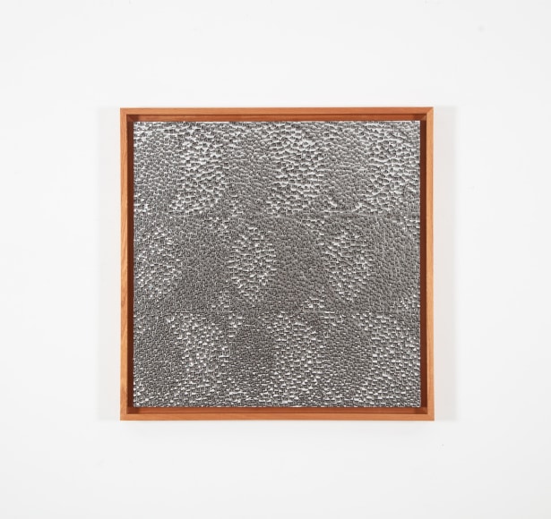 Gabriel de la Mora. 8,789, 2025. 3,196 concave and 5,593 convex blown glass fragments, and aluminum on museum cardboard, 35 7/16 x 35 7/16 x 13/16 in.