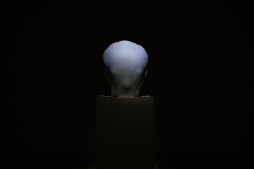 Reynier Leyva Novo, What It Is, What It Has Been, 2020. Bust of Jos&eacute; Mart&iacute; by the sculptor Juan Jos&eacute; Sicre, after 380 layers of paint, and stop-motion video (sequence of 380 black and white photographs), Variable dimensions. Sculpture: 16 1/2 x 13 3/8 x 13 3/8 in.