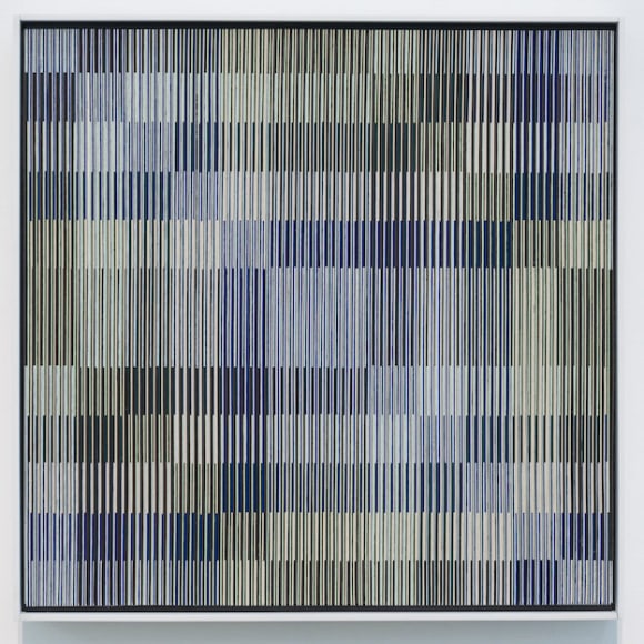 Carlos Cruz-Diez, Physichromie 377, 1968. Cardboard (Celloderme), casein (Plaka), cellulose acetate (Rhodoid) inserts mounted on plywood with wood frame,&nbsp;24 x 24 3/8 in. (61 x 62 cm.)