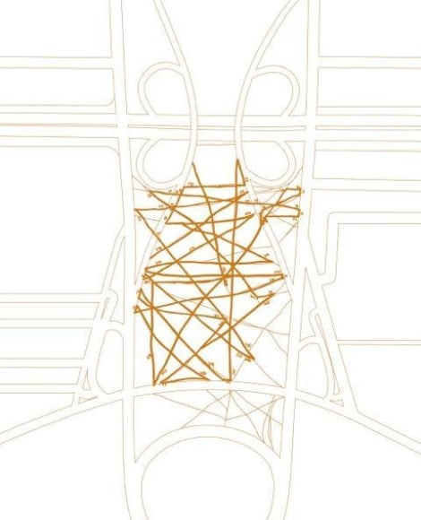 Clarissa Tossin, Bras&iacute;lia by Foot: 8,463 steps, 2009. Custom-made soil ink on vellum. (Ed. 3 + 2AP). 18 1/2 in. x 14 in.