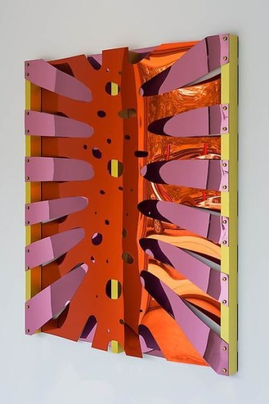 Thomas Glassford, Untitled, 2014. Mirrored Plexiglas and anodized aluminum, 55 3/4 in. x 47 5/8 in. x 3 1/8 in.