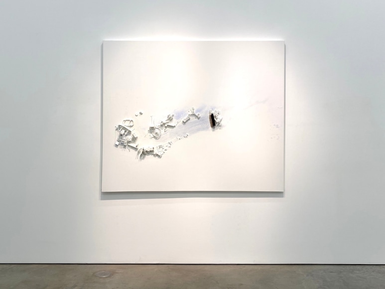 Liliana Porter, Red Brush, 2019. Acrylic and assemblage on canvas, 60 x 72 x 5 1/2 in. (152.4 x 182.9 x 14 cm.)