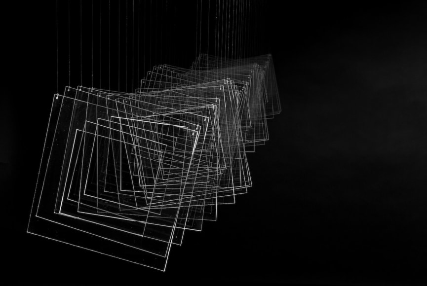 Elias Crespin, Tetralineados Transparente, 2010. Plexiglass, nylon, motors and electronic interface, 7 13/16 x 61 x 7 13/16 in. (20 x 155 x 20 cm.)