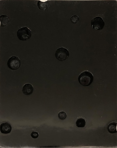 Thomas Glassford, Brown Open Cluster 3, 2018. Lacquer, wood, and acorn cupules, 9 13/16 x 7 5/8 in. (24.9 x 19.4 cm.)