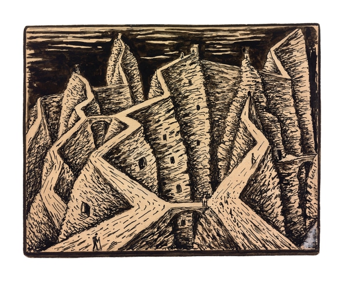 Xul Solar, PAISAJE DE CAMINOS (11) BIS. Catalogue Raisonn&eacute; #833, p. 371, 1948. Ink on paper, 19 &frac12; x 21 in. (49.5 x 53.3 cm.)