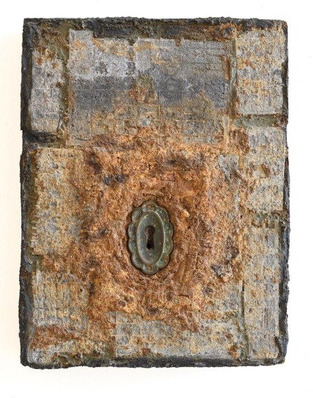 Elsa Gramcko, Cerradura [Lock], 1969. Mixed media on masonite, 8 5/8 x 6 3/4 in. (22 x 17 cm.)