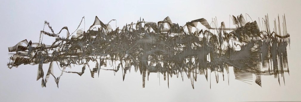 Gustavo D&iacute;az, Mientras Stravinsky escribe P&aacute;jaro de Fuego,&nbsp;Messiaen vuela y dibuja. [El cardenal no sabe que te consuela], 2019. Cut out paper, 70 1/2 x 24 1/4 x 3 1/2 in. (179.1 x 61.6 x 8.9 cm.)