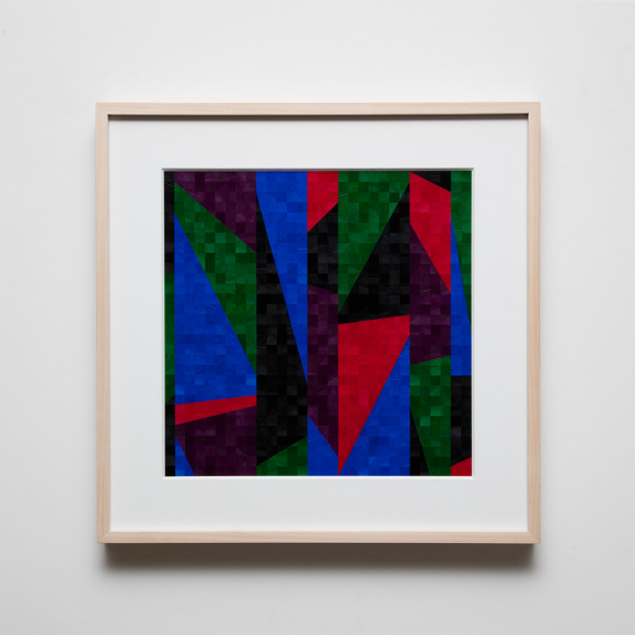 Gabriel de la Mora, 1,076 II, 2020. Pigmented turkey feathers on museum cardboard, 16 7/8 x 16 7/8 x 1 9/16 in. (43 x 43 x 4 cm.)