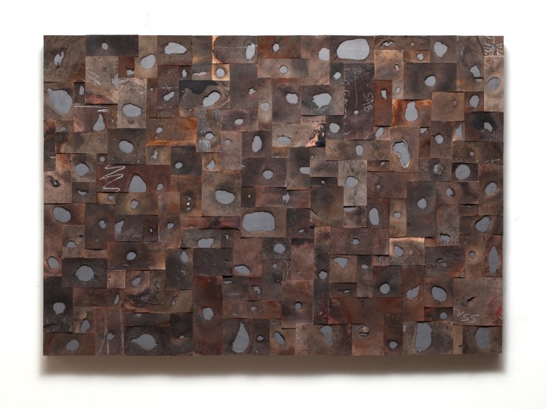 Gabriel de la Mora, 161, from the series El Peso Del Pensamiento, Discarded shoe soles on lead, 23 1/16 x 33 3/16 x 1 13/16 in. (58.7 x 84.3 x 4.7 cm.)