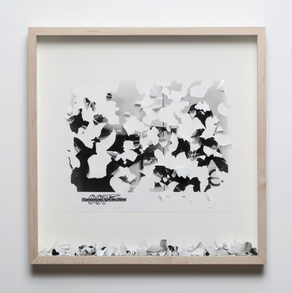 Gabriel de la Mora&nbsp;(b. 1968, Mexico). Tomorrow never dies. 2012. Scratched photograph (1997). 13 7/8 x 13 7/8 x 1 3/4 in. / 35.2 x 35.2 x 4.5 cm.&nbsp;