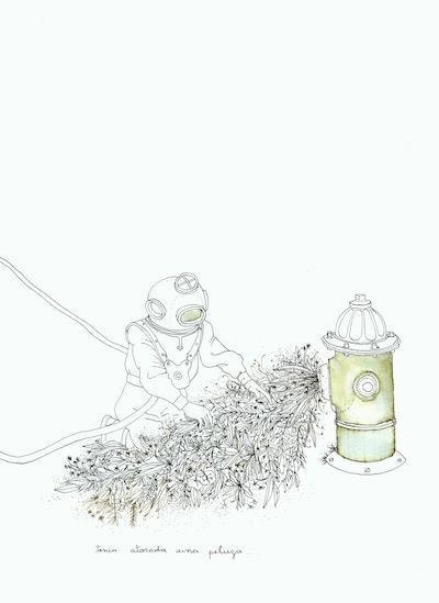 Teresa Currea, Ten&iacute;a atorada una peluza, 2009, Pencil and ink on paper, 17.5 x 12.5 cm