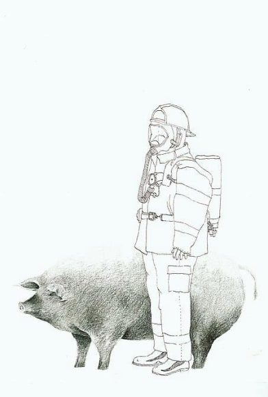 Teresa Currea, Miedo infecto-contagioso, 2012, Pencil and ink on paper, 12.5 x 16.5 cm