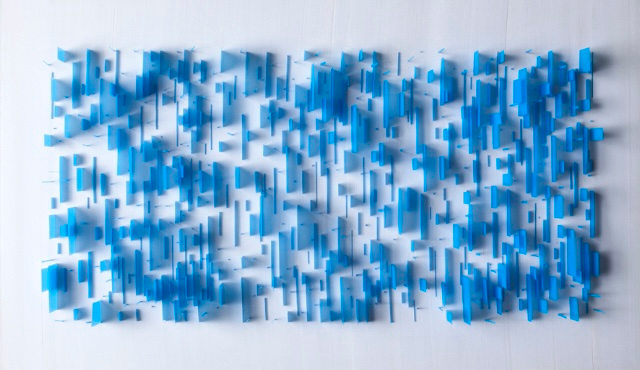 Gabriel de la Mora.&nbsp; Idea 596, 2011. Post it flags and pencil on paper. 17 ⅛ x 10 ⅞ x 5 ⅛ in.