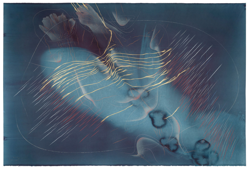 Jorinde Voigt, Potential II, 2020. Ink, gold leaf, pastel, oil chalk, graphite on paper, 140.9 x 209.6 cm.