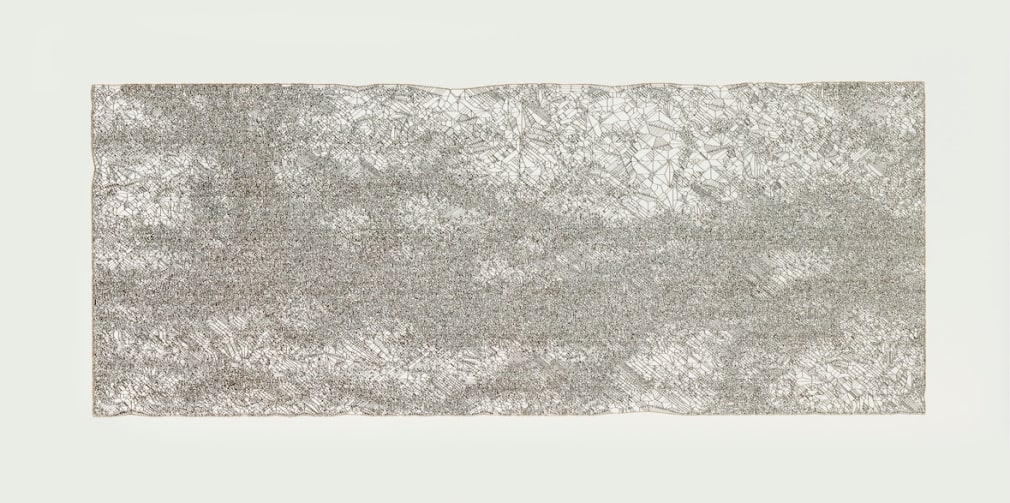 Gustavo Díaz, Paisaje borroso. Todo se aleja y se confunde hasta quedar perfectamente visible, 2019. Cut out paper, 15 5/16 x 29 1/2 in. (39 x 75 cm.)