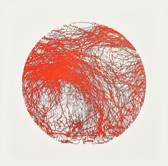 Gustavo D&iacute;az, Not yet titled [triptych, piece 3], 2019. Cut out paper and&nbsp;colored pencil, 18 1/16 x 18 1/16 in. (46 x 46 cm.)