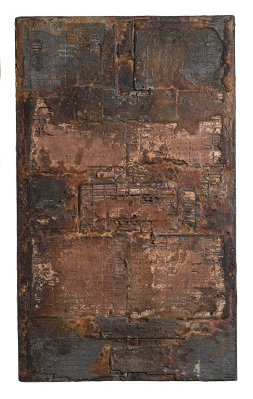 Elsa Gramcko, El castillo de los cerrojos [The Castle of Locks], 1964. Diverse materials and mixed media assemblage on wood, 17 3/4 x 12 &nbsp;in. (45 x 30.5 cm.)
