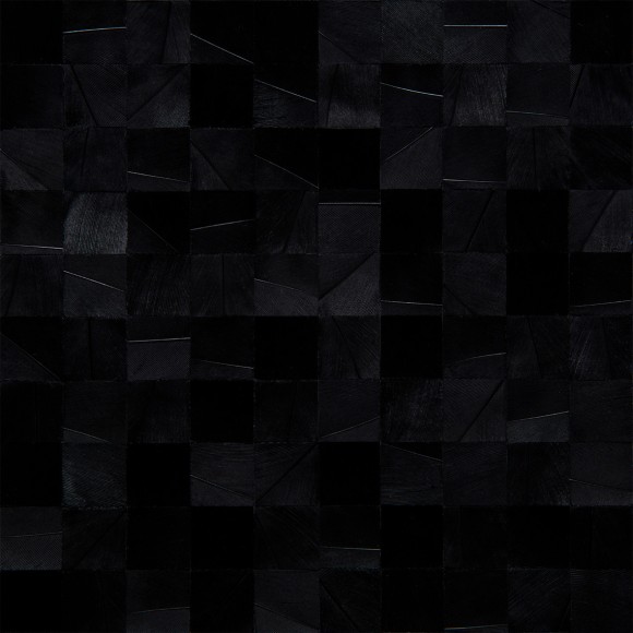 Gabriel de la Mora, 900 V, 2020. Pigmented turkey feathers on museum cardboard, 16 7/8 x 16 7/8 x 1 9/16 in. (43 x 43 x 4 cm.)