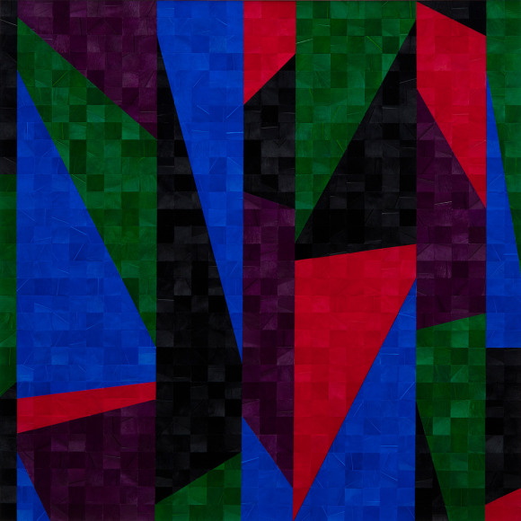 Gabriel de la Mora, 1,076 II, 2020. Pigmented turkey feathers on museum cardboard, 16 7/8 x 16 7/8 x 1 9/16 in. (43 x 43 x 4 cm.)