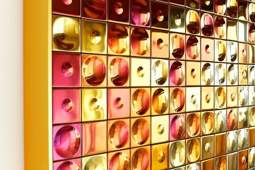 Ana Maria Tavares, On Contamination, 2012. From the series Artifactual. Colored stainless steel and anodized aluminum, 122 cm x 183 cm x 6.3 cm.