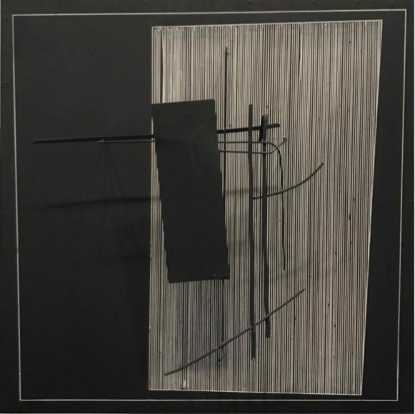 Jesús Rafael Soto, Untitled, c. 1959 . Acrylic on masonite with black wire, 23 9/16 x 23 9/16 x 3 15/16 in. (60 x 60 x 10 cm.)