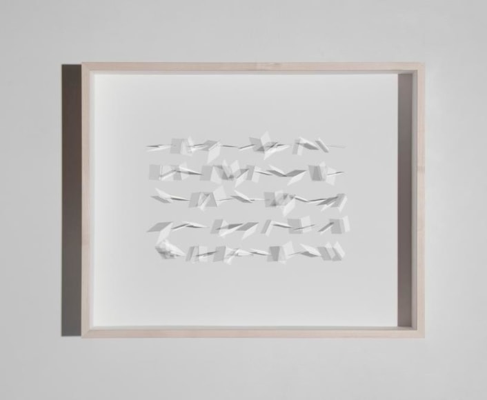 Gabriel de la Mora, CI / 721, 2017. Microscope coverslips on cardboard, 20 5/8 x 16 3/4 x 3 7/8 in. / 52.4 x 42.5 x 10 cm.