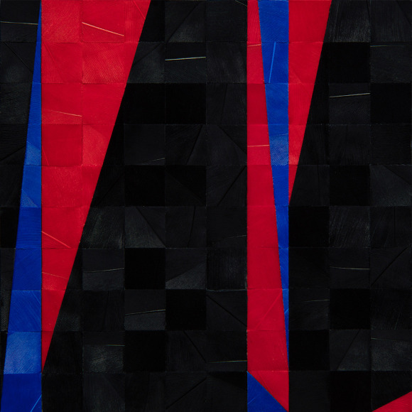 Gabriel de la Mora, 1,117 II (detail), 2020. Pigmented turkey feathers on museum cardboard, 16 7/8 x 16 7/8 x 1 9/16 in. (43 x 43 x 4 cm.)