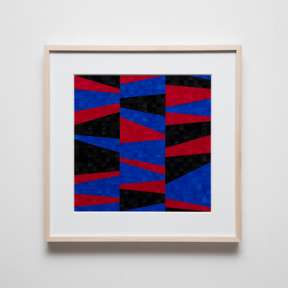 Gabriel de la Mora, 1,205 II, 2020. Pigmented turkey feathers on museum cardboard, 16 7/8 x 16 7/8 x 1 9/16 in. (43 x 43 x 4 cm.)