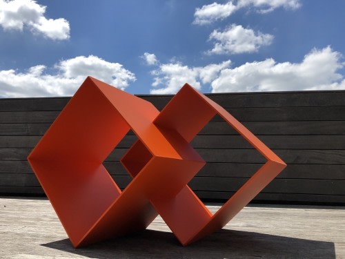 S&eacute;rvulo Esmeraldo, Untitled, 2014. Powder coated aluminum, 25 1/4 x 27 x 38 in. (64.1 x 68.6 x 96.5 cm.)