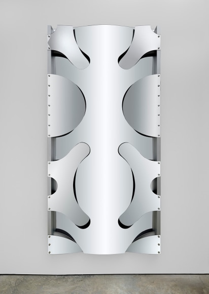 Thomas Glassford, Untitled (silver mirror), 2010. Mirrored plexiglas and anodized aluminum, 96 1/8 x 47 1/4 x 3 7/8 in. (244 x 120 x 10 cm.)