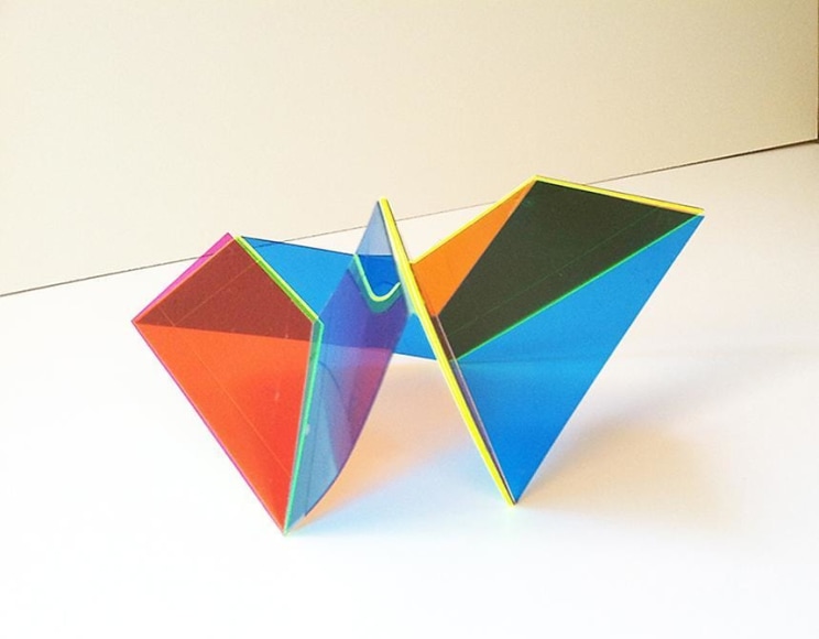 Marta Chilindron, 9 Trapezoids, 2014. Acrylic, 72&rdquo; overall, 30&rdquo; high.