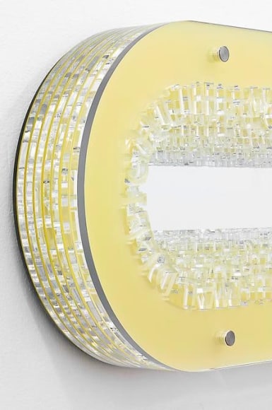 Ana Maria Tavares, Capsula Crema (detail), 2010. From the series Corpo Anest&eacute;sico. Cristal, colored and mirrored methacrylate, stainless steel and aluminum, 46 cm x 195 cm x 14.6 cm.