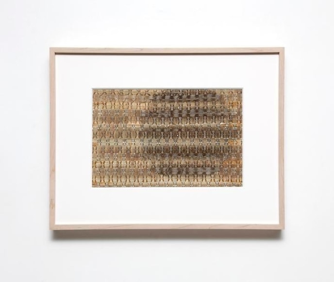 Gabriel de la Mora, B118b, 2015. Fabric removed from radio speakers, 22 5/16 x 16 13/16 x 1 3/4 in.