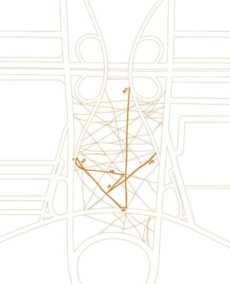 Clarissa Tossin, Bras&iacute;lia by Foot: 1,505 steps, 2009. Custom-made soil ink on vellum. (Ed. 3 + 2AP). 18 1/2 in. x 14 in.