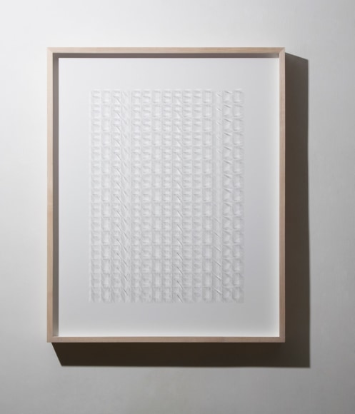 Gabriel de la Mora, CI / 1,245 I, 2017. Glass microscope coverslips on museum board, 41 x 33 x 3 &frac14; in. (104.1 x 83.8 x 8.3 cm.)