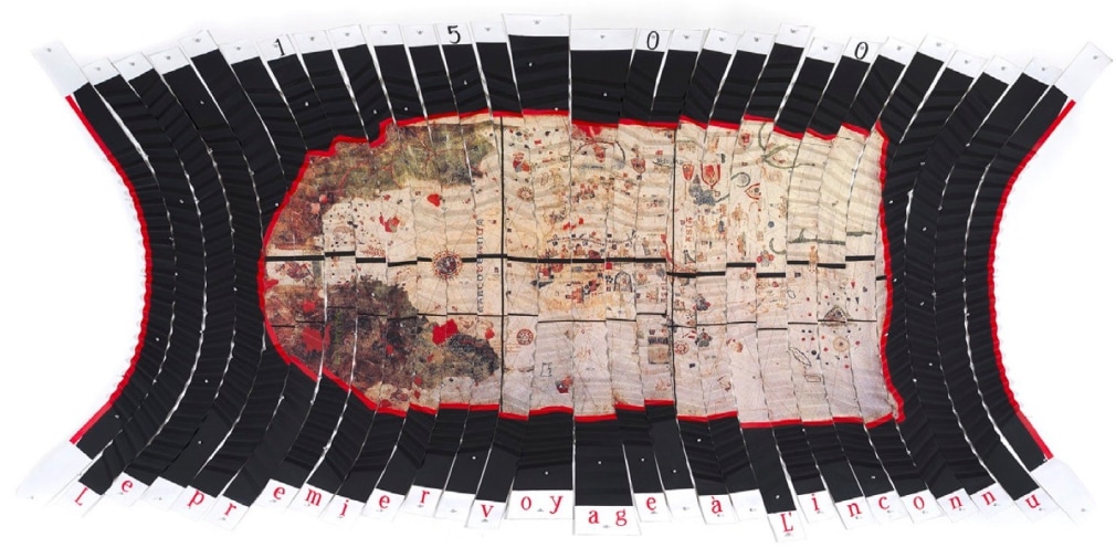 Miguel Angel&nbsp;R&iacute;os,&nbsp;Le premier voyage a l&rsquo;inconnu, 1993-1994.&nbsp;Cibachrome pencil and acrylic mounted on pleated canvas with push pins,&nbsp;125 15/16 x 62 15/16 in. (320 x 160 cm.)